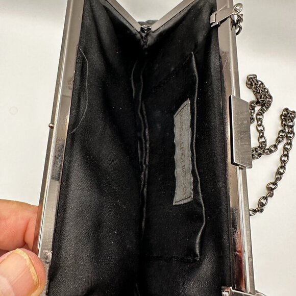 JESSICA McCLINTOCK CLUTCH OPTIONAL SHOULDER CHAIN EVENING BLACK FAUX LEATHER - Picture 7 of 7